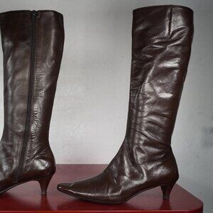 Women's J. Crew Brown Leather Knee High Low Heel Tall Long Fashion Boots 6